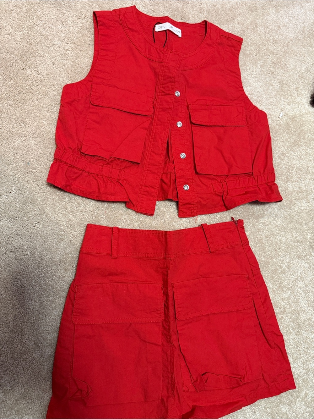 Zara Kids Bright Red Cargo Vest and Skort Set